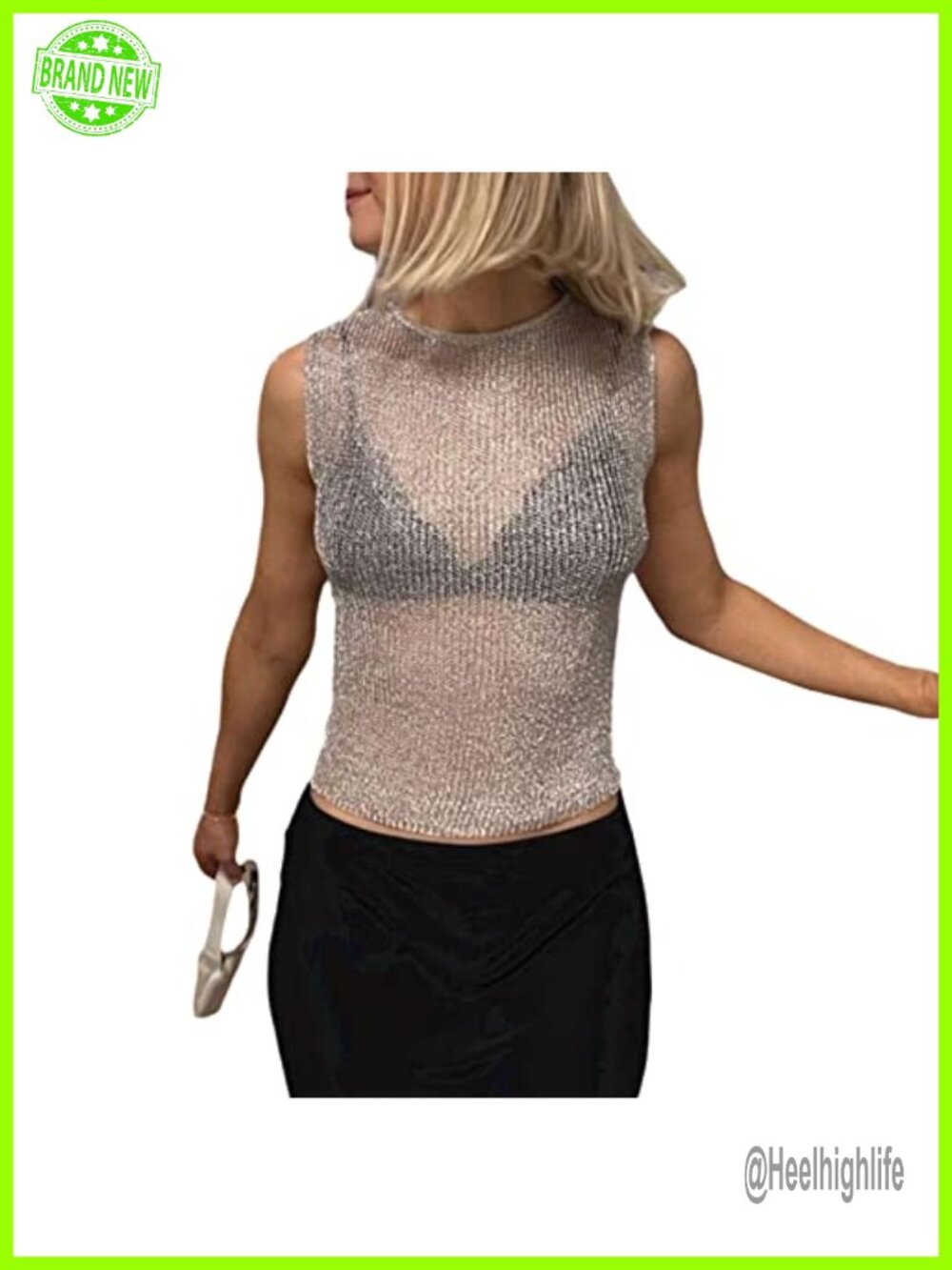 Sequin Tank Top for Women Sleeveless Sparkly Crop Cami Slim Fit Party Club Shirt